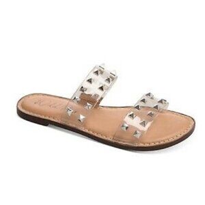 Wild Pair GINNIEV Women's Flats Slide Double Band Sandals Clear/Silver Studded